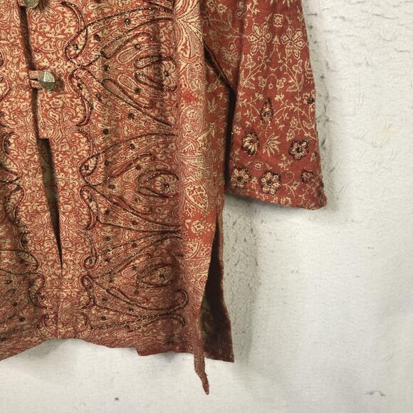 Sterling Styles Jacket Womens Medium Rust Wool Paisley Beaded Embroidered Tunic - Picture 15 of 16